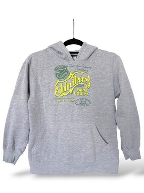Vintage John Deere Youth L 14/16 Gray Farm Equipt Hoodie Pullover